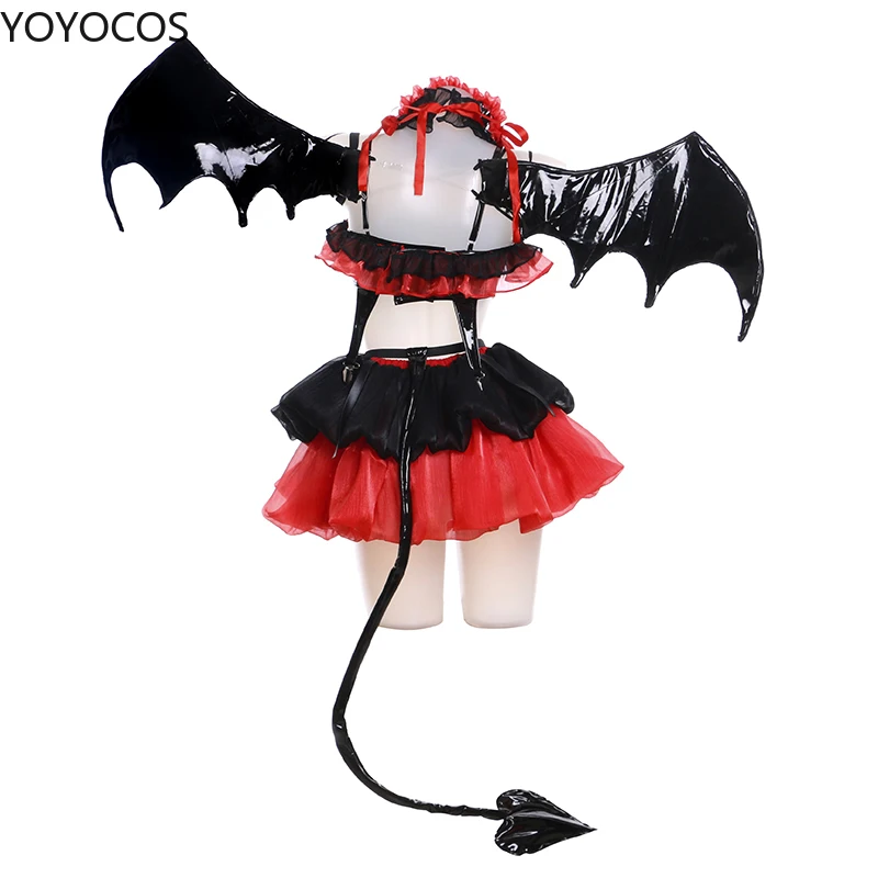 YOYOCOS data na żywo Tokisaki Kurumi Cosplay kostiumy koszmar mały diabeł Cosplay kostium na Halloween czerwona dziewczyna sukienka seksowna kobieta