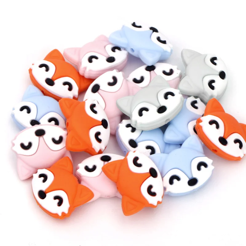 

Chenkai 10PCS Fox Shaped Baby Silicone Beads Teether Baby Cartoon Teething For Baby Nursing Teething Necklace Pacifier Clips