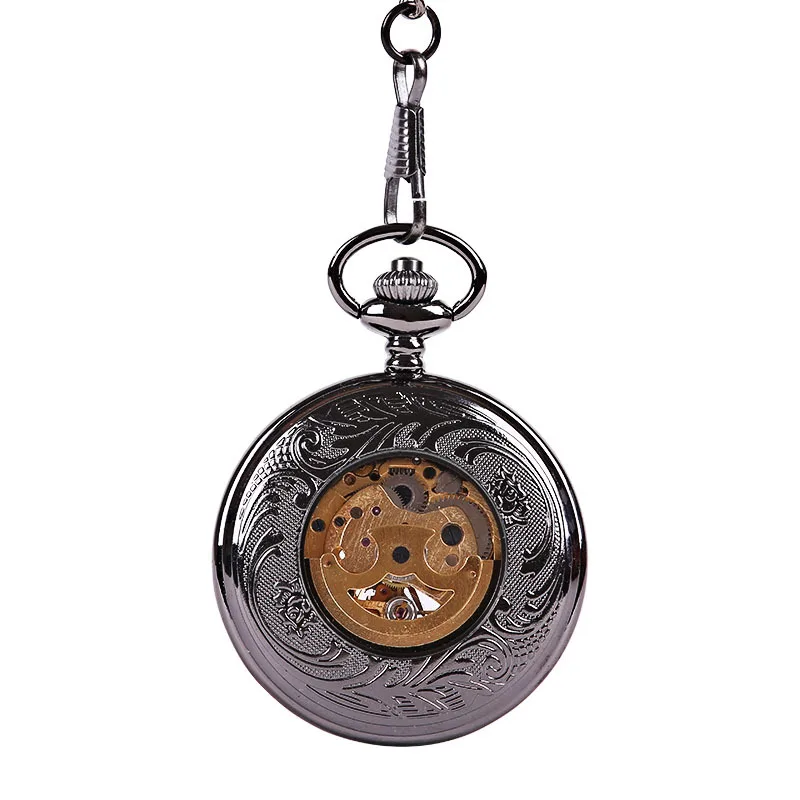 Large thick chain classical pattern waterwheel shape hollow automatic mechanical luminous golden Roman face pocket watch