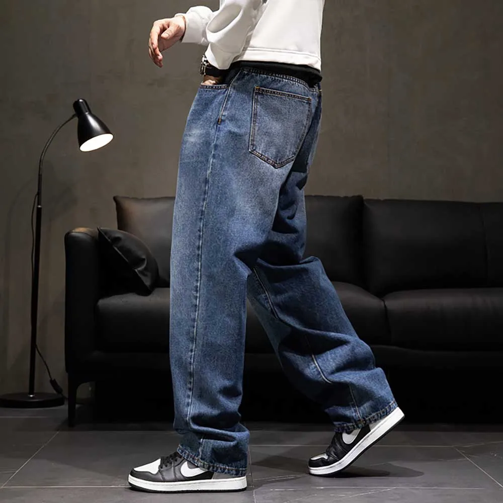 New Fashion Plus Size Denim Men\'s Casual Jeans Straight Loose Baggy Streetwear Trousers Hiphop Harem Pants