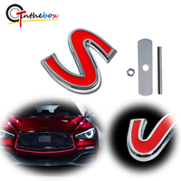 1PC 3D Chrome Red S Letter Logo Car Front Grill Badge Sticker Decor w/ Mounting Bolt For Infiniti Q50 Q60 Q70 etc