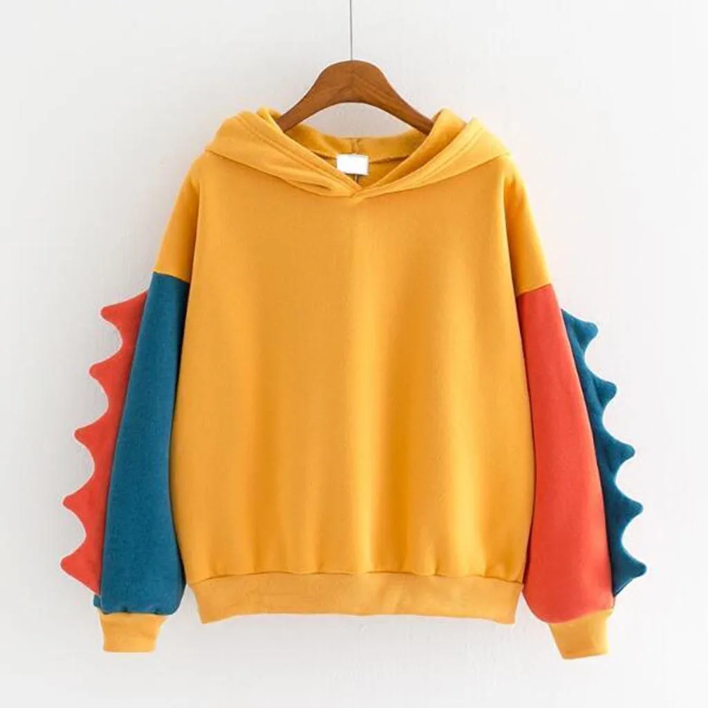 Cute Hoodies Patchwork Winter Harajuku Kawaii Sweatshirt Women Oversize Hooded Pullover Dinosaur Cos Tops Tracksuit Sudadera New