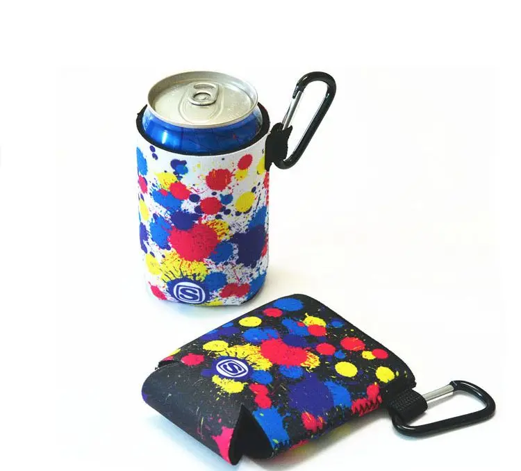 Custom ourdoor neoprene stubby holder with carabiner clip for hiking climbing