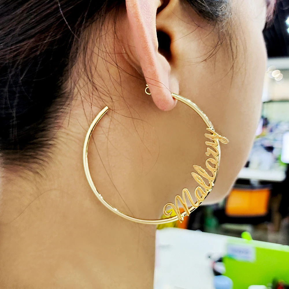 20mm-100mm Personality Earrings With Statement Words Custom Hoop Earring Customize Name Earrings Twist hoop earring Hiphop Sexy