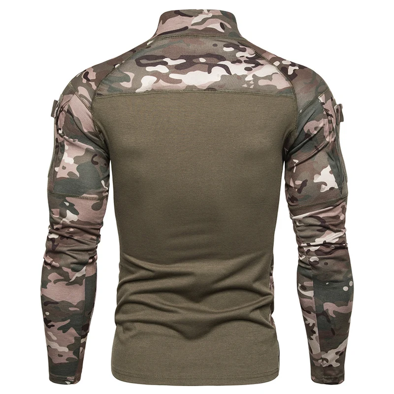 NEW Men\'s Long Sleeve CamouflageS Tactical T-shirt Slanting Sports Sweatsuit Fitness Tank Tops Gym Pullover Tops Outdoor Sport