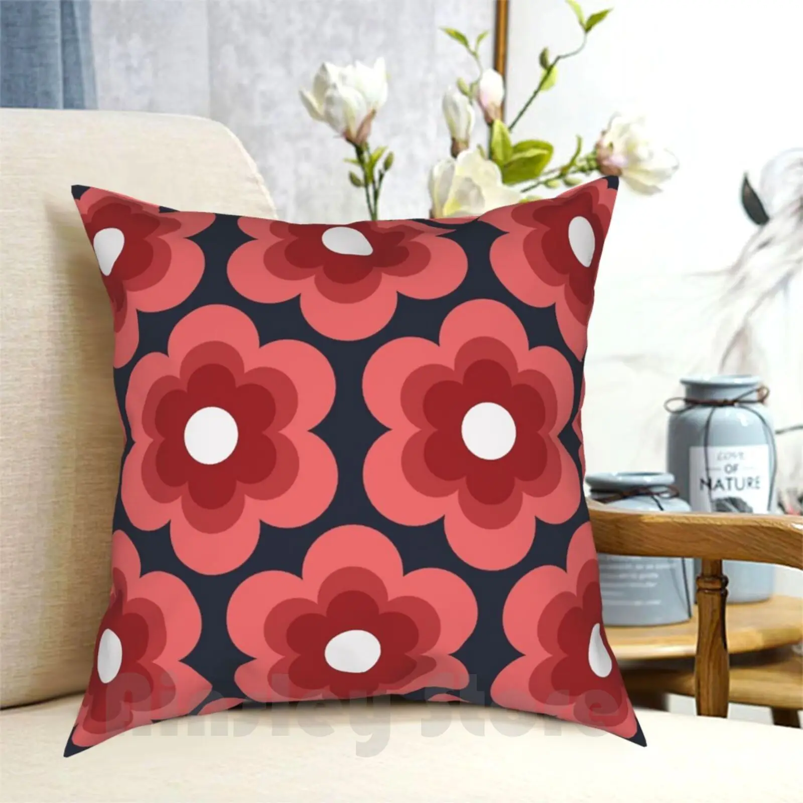 Sweet Pea Pillow Case Printed Home Soft DIY Pillow cover Polly Flower Sweet Pea Retro Simple Bright 1950 1960 1970 Vintage