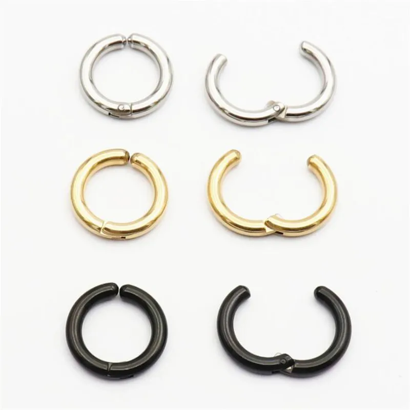 Große Creolen aus Edelstahl, 1 Paar, runde Form, 3 mm x 12 mm, Herren, Farbe: Schwarz. – Detail 2