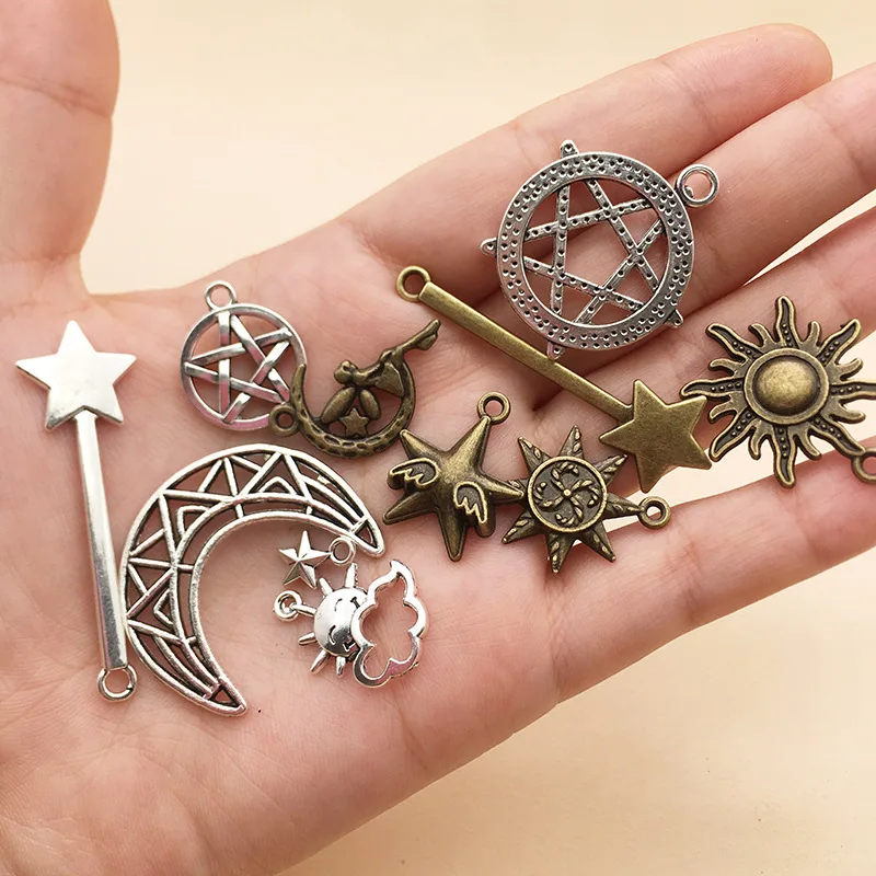 Vintage Mixed 20pcs/lot Crescent Sun Star Sky Metal Charms Pendants DIY Neacklace Bracelet Charms Jewelry Making Accessaries