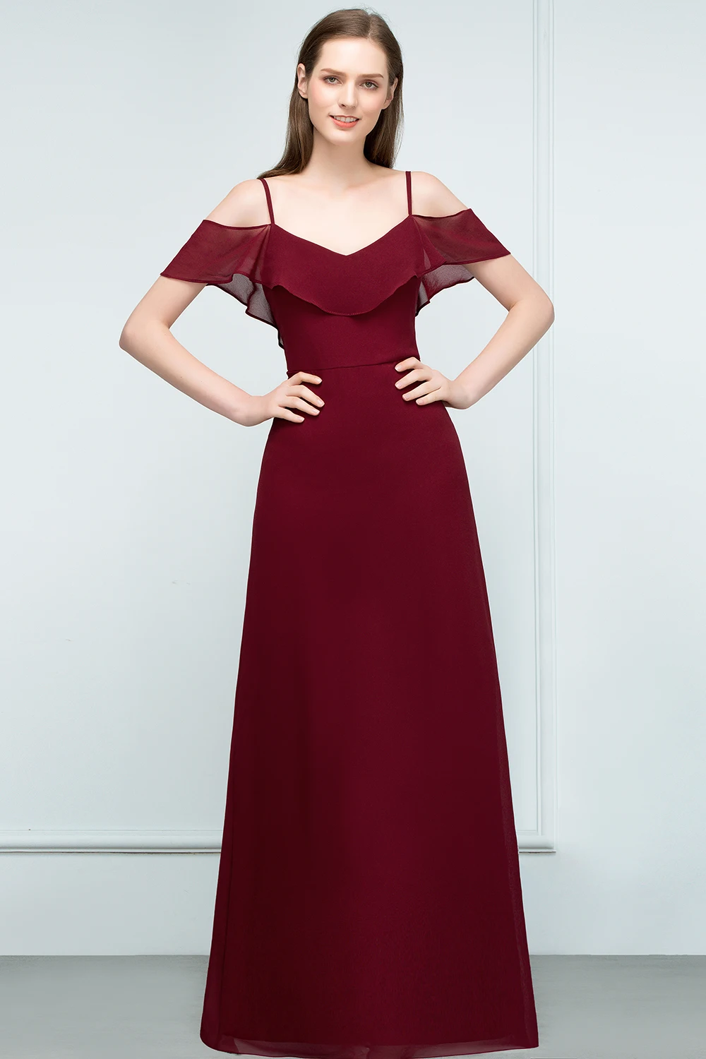 In Lager Burgund Rüschen Lange Abendkleider Sexy Backless Frauen Party Kleid Off Schulter EINE Linie Formale Kleid vestidos novia