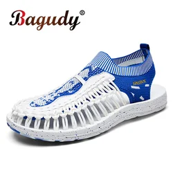 Summer Handmade Weaving Men's Sandals Fashion Design Outdoor Casual Beach Sandals Breathable Soft Non-slip Mesh Men's Slippers