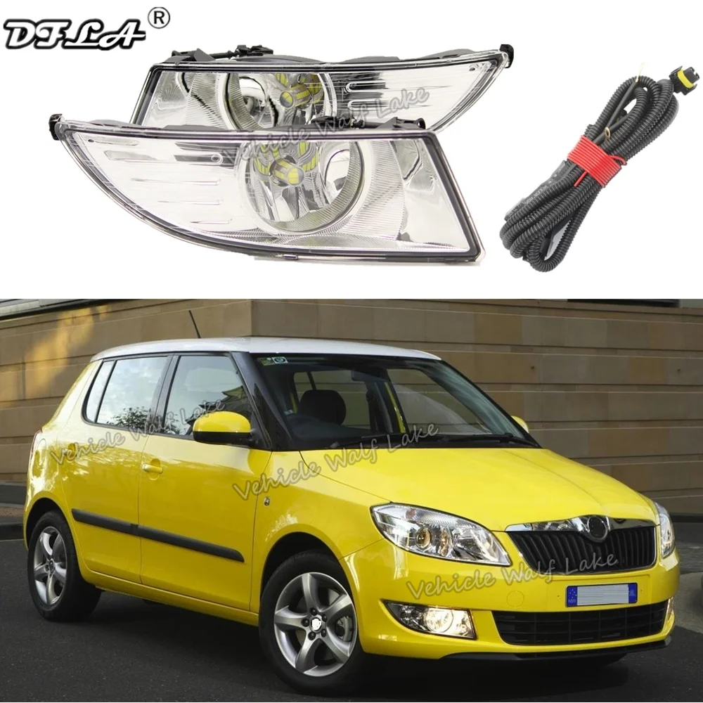 

Светодиодный автомобильный противотуманный фонарь для Skoda Fabia MK2 5J 2011 2012 2013 2014 2015 Автомобильный Стайлинг Передняя противотуманная фара Противотуманная фара со светодиодными лампами и проводом