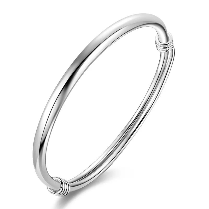 Classical Simple Fashion 999 Sterling Silver Adjustable Smooth Bracelets & Bangles Pulseras For Women Jewelry