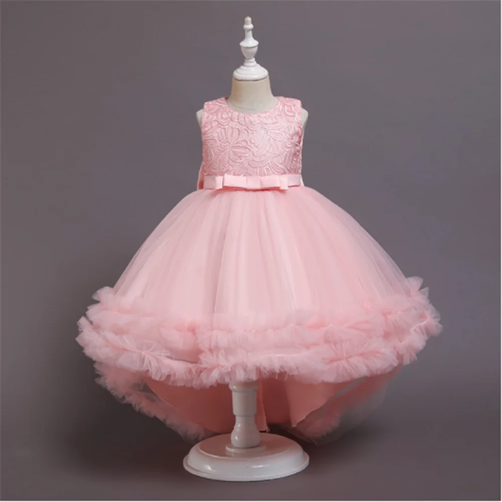 Long Tail Puffy Temperament Kids Girl Wedding Dress for Children Party Dress of 8 Years Old White Tutu Dress