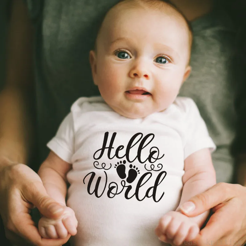 Hello World Print Newborn Baby Clothes Short Sleeve Baby Rompers Soft Cotton Infant Clothing Toddler Baby jumpsuits