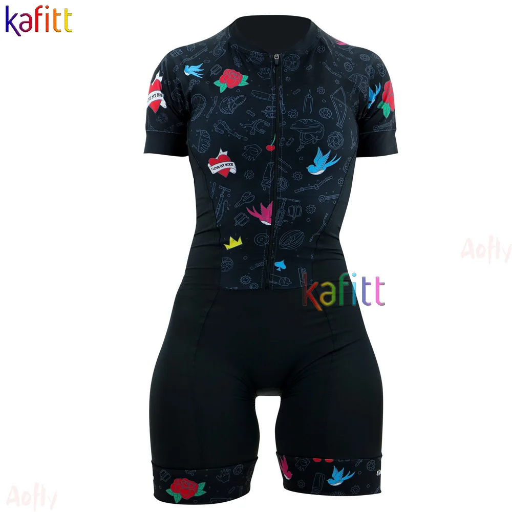 

Women's Professional Short Sleeve Cycling Clothing Triathlon Skinsuit Sets Little Monkey Conjunto Feminino Ciclismo 20D GEL Pad