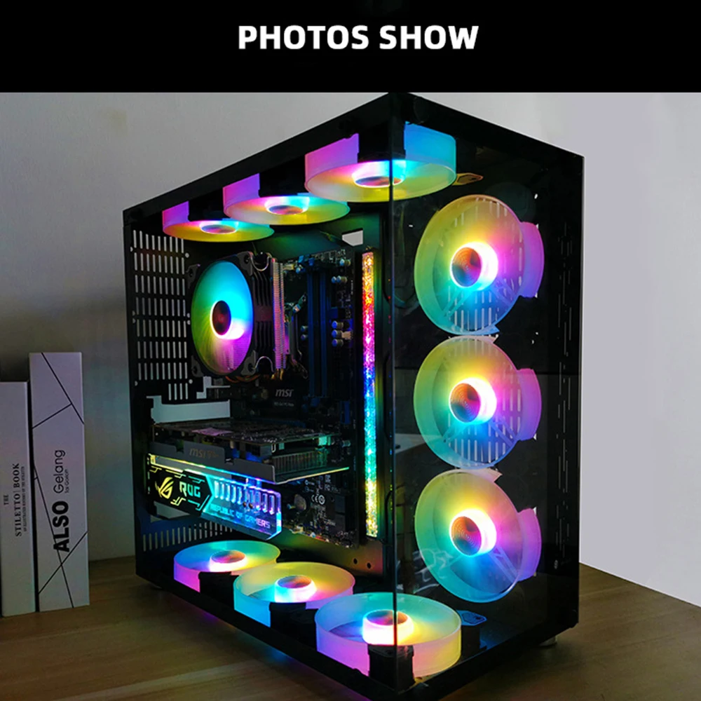 Imagem -03 - Coolmoon-rgb Computador Chassis Ventilador Dissipação Dissipação Case Acessórios pc Gaming Cooler Controle Remoto 6pin 140 Milímetros