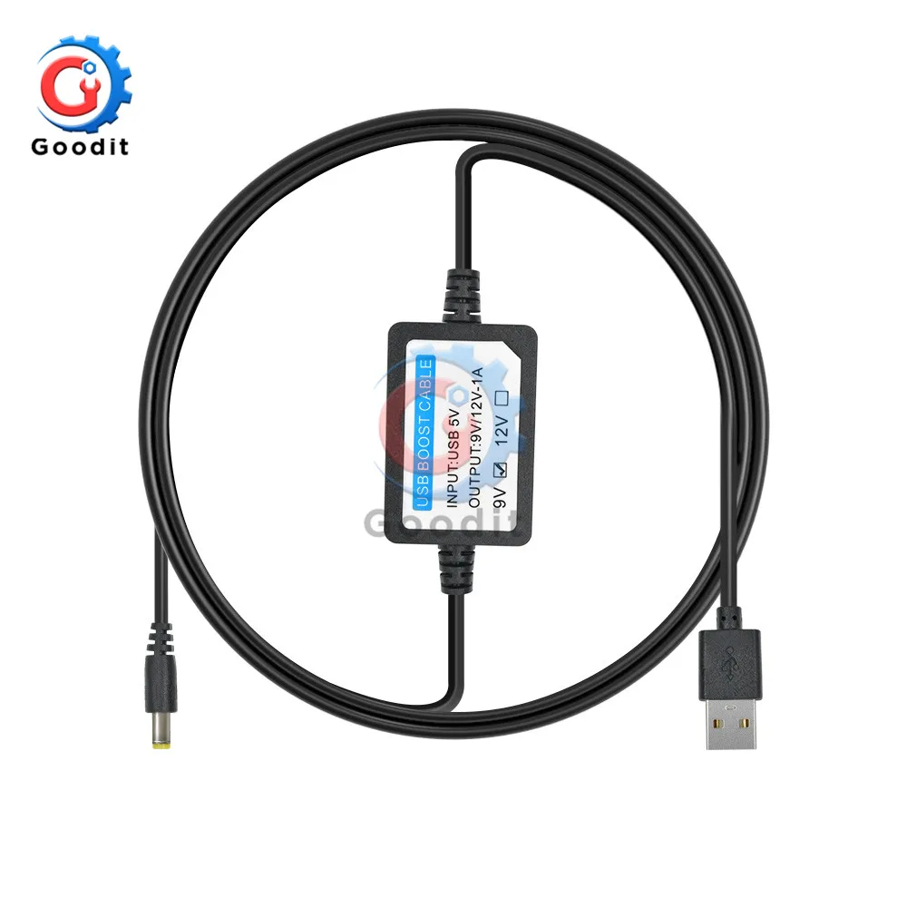 DC-DC 5V to 9V 12V 1A Step Up USB Boost Cable Line Booster Power Converter Adapter USB Cord Plug 5.5x2.1mm for Power Connector