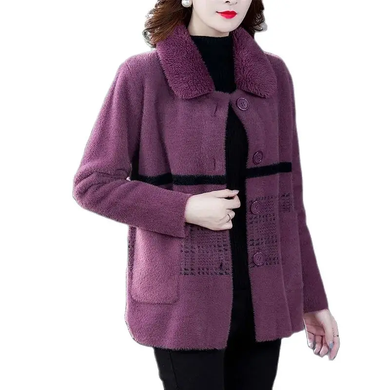 

Hot Women's Woolen Coat New 2021 Fashion Lapel Single-Breasted Ladies Jacket Imitate Mink Velvet Short Blouse Female Outerwear