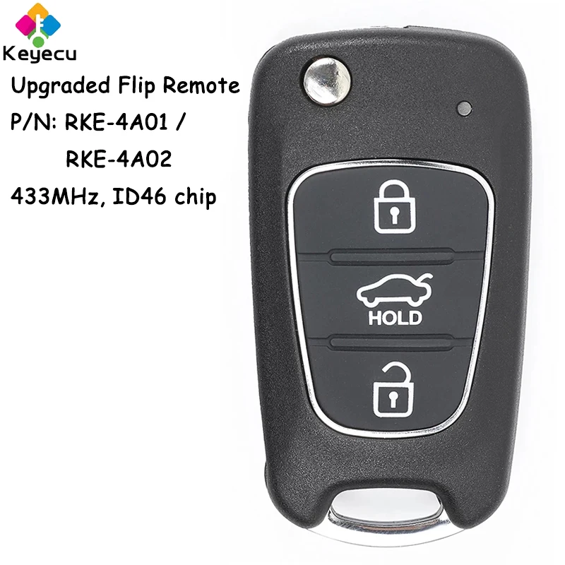 

KEYECU Upgraded Flip Remote Car Key With 3 Buttons 433MHz ID46 Chip for Hyundai I20 I30 I40 I35 IX35 Fob RKE-4A01 / RKE-4A02