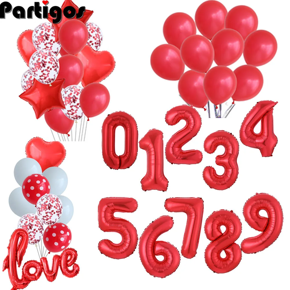 32inch Red Number Foil Balloon Set 0 1 2 3 4 5 6 7 8 9 years Old Birthday Party Wedding Decoration Happy Birthday Balon Kid Toys