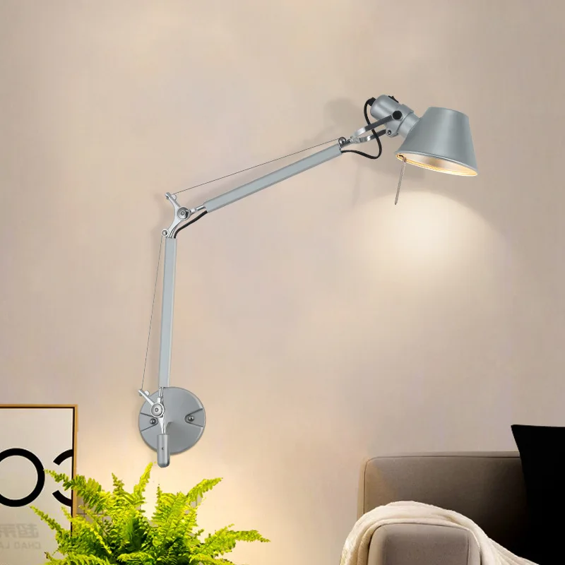 Silver Black Adjustable Long Arm Wall Lamp AC 110V-220V Bedroom Bedside Living room Corridor E27 Wall Light LED Decor