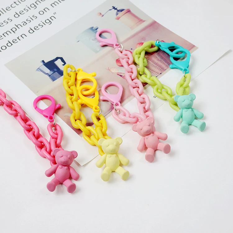 2022 DIY Cute Multicolor Chains Arylic Kawaii Teddy Bear Key Chains Bag Pendent Charm For Kids Girl Gift D721