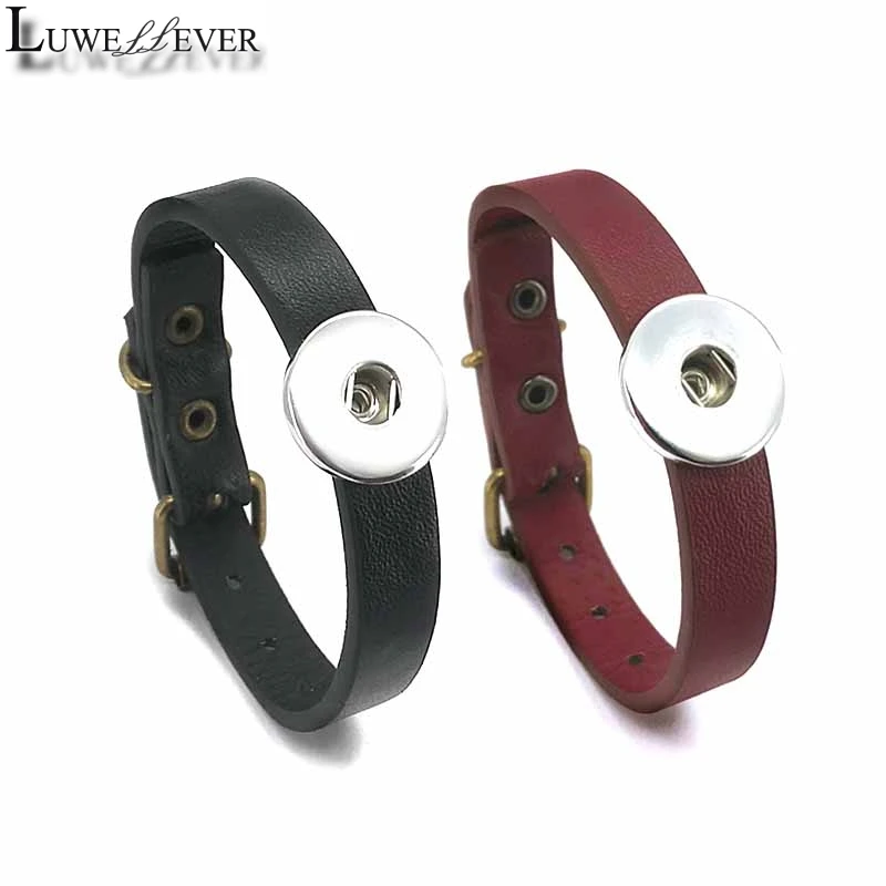 Luwellever 308 Really Genuine Leather Retro Fashion Bracelet Bangle Fit 18mm Snap Button Charm Jewelry For Women Teenagers Gift