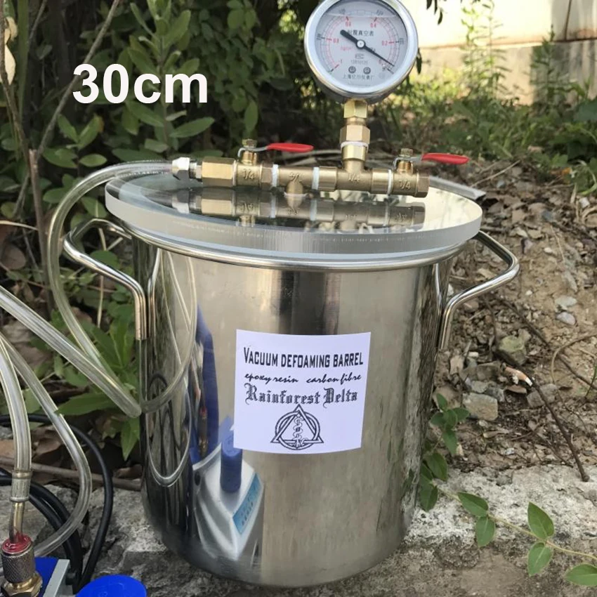 

30cm Vacuum Defoaming Tank Barrel Stainless Steel Vacuum Chamber Degassing Chamber Crystal Glue Maker with Valve and Pipe