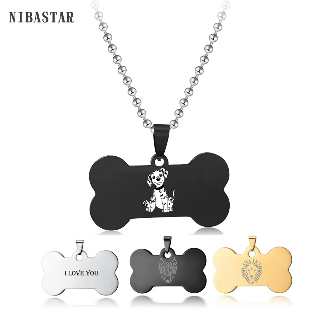 Anti-lost ID Name Tag Necklace Cute Bone Free Engraved Personalized for Cat Dog Collars Accessories Gold/Black/Silver Necklaces