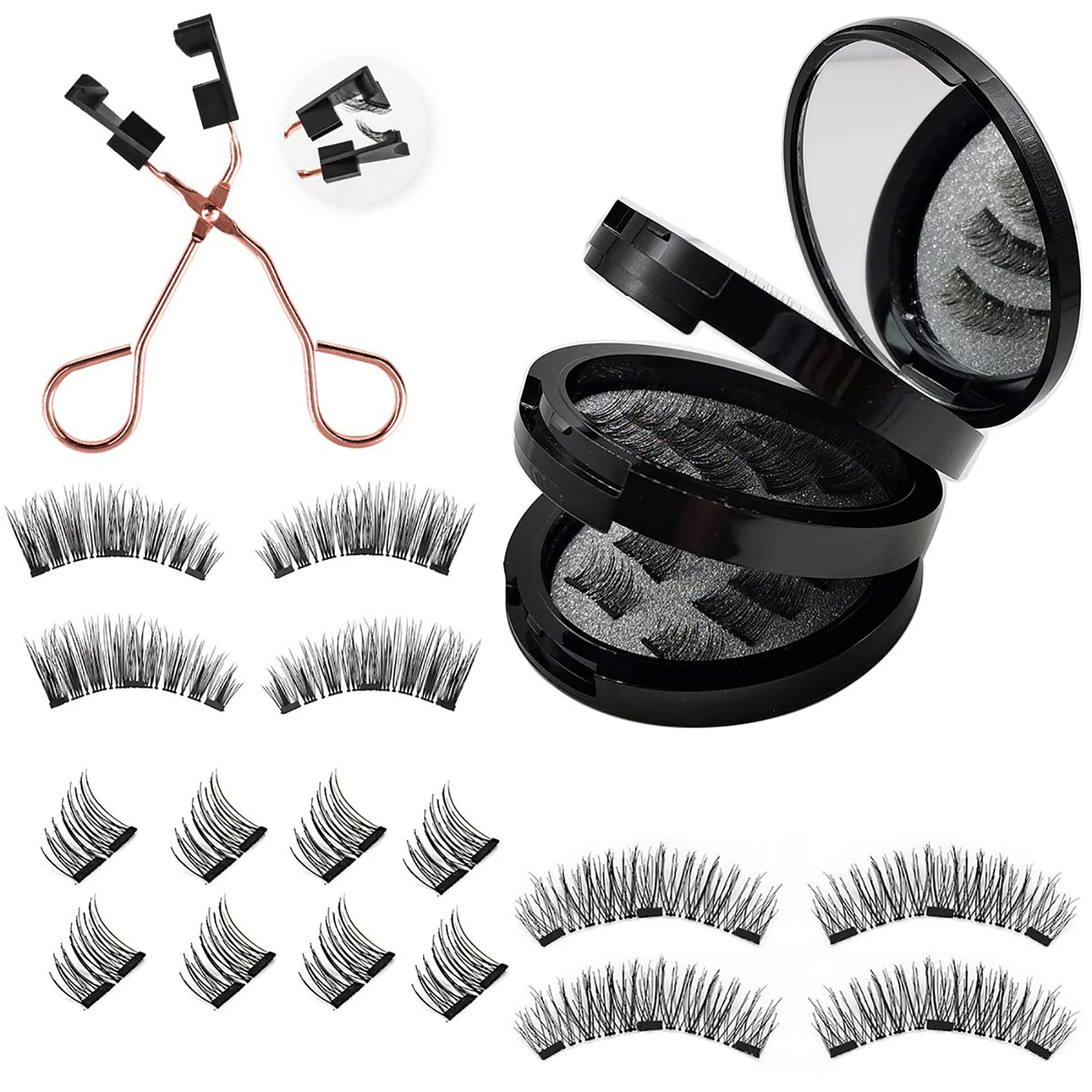 3 Pair 3D Reusable Magnetic Eyelashes Set Long Lasting Mink Thick Faux Cils Magnetique Natural False Eye Lashes+Tweezers Set