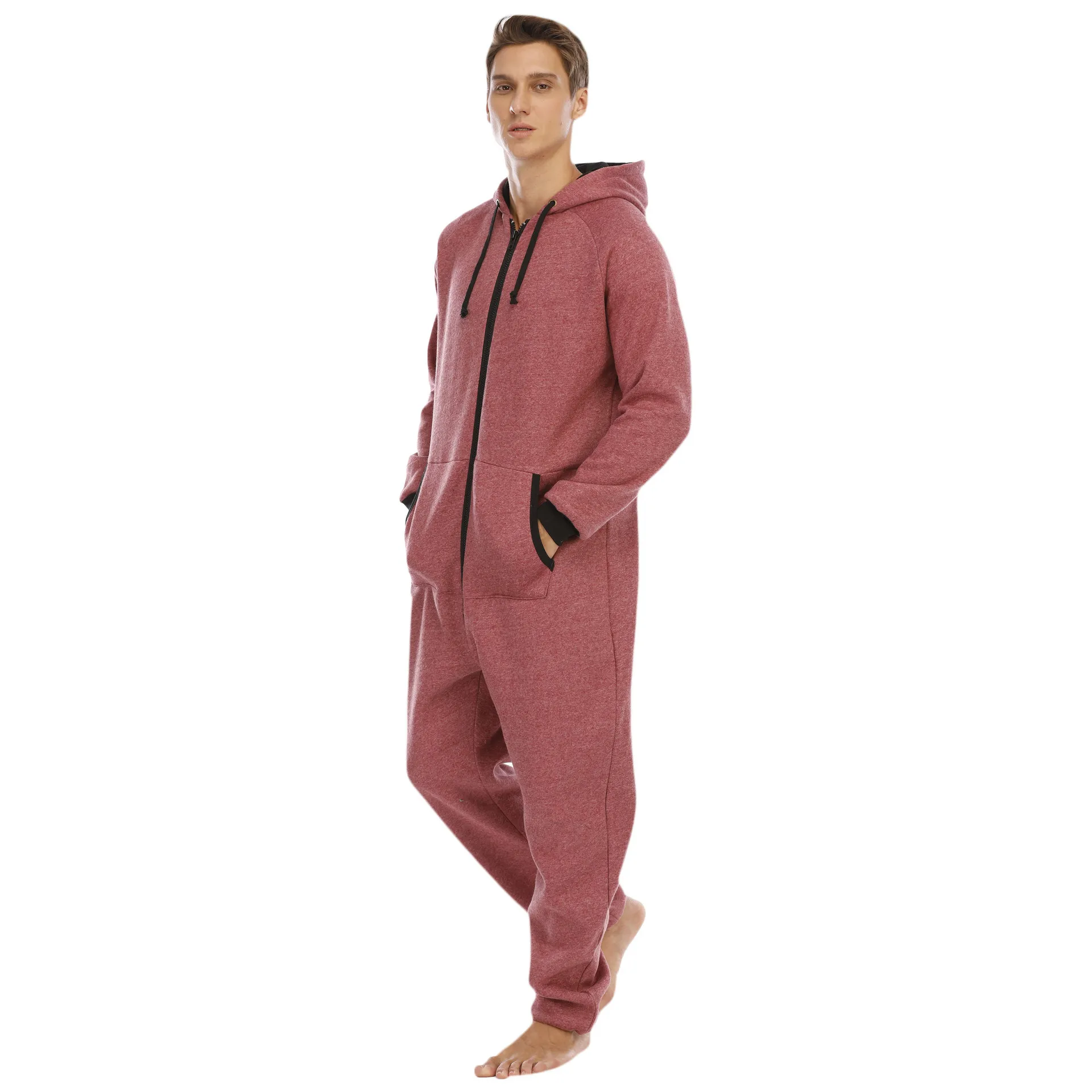 Jumpsuits Men Pockets Autumn Winter Casual Hoodie Zipper Jumpsuit Hooded Jumpsuit For Man