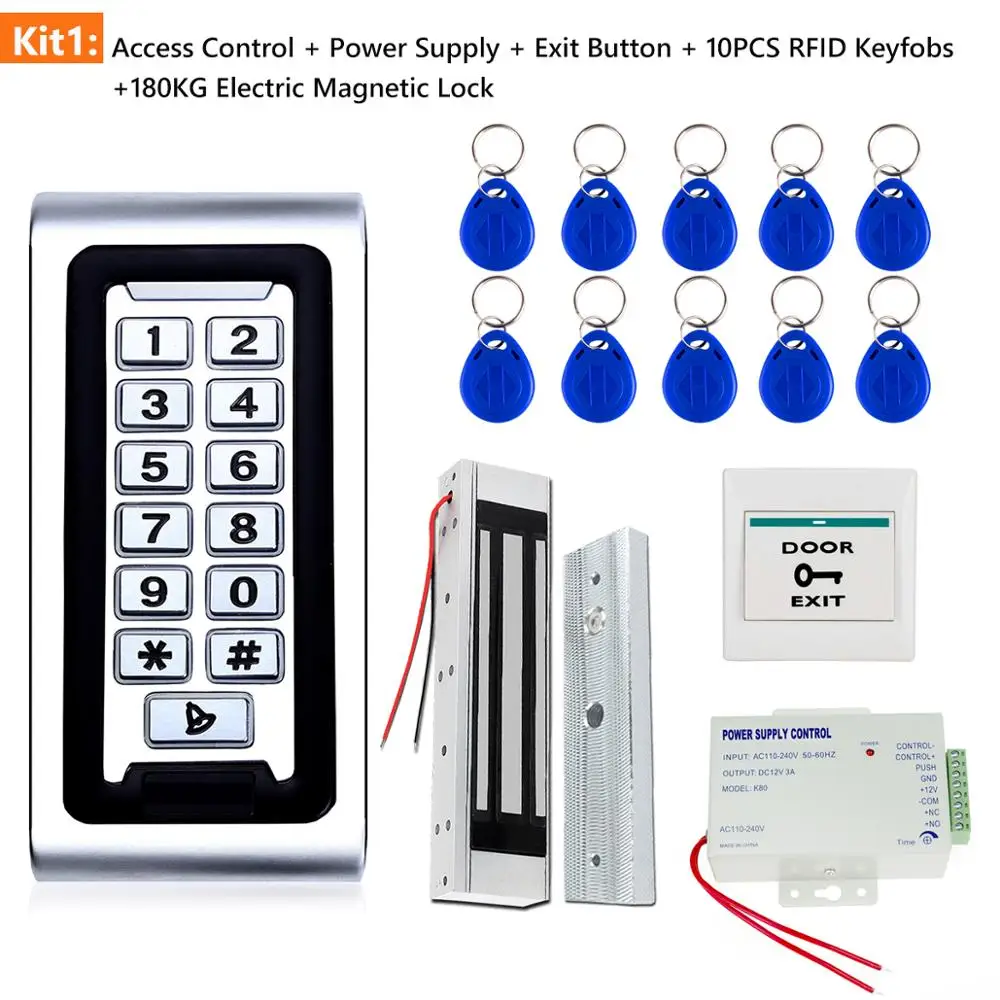 

RFID Door Access Control System Access Control KeyPad Controller Kits + Power Supply+ Magnetic Lock Strike Dorp Locks for Home