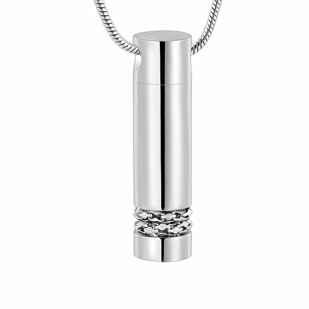 

IJD11949 Newest Stainless Steel Cylinder Keepsake Memorial Ash Cremation Urn Pendant Necklace for Men