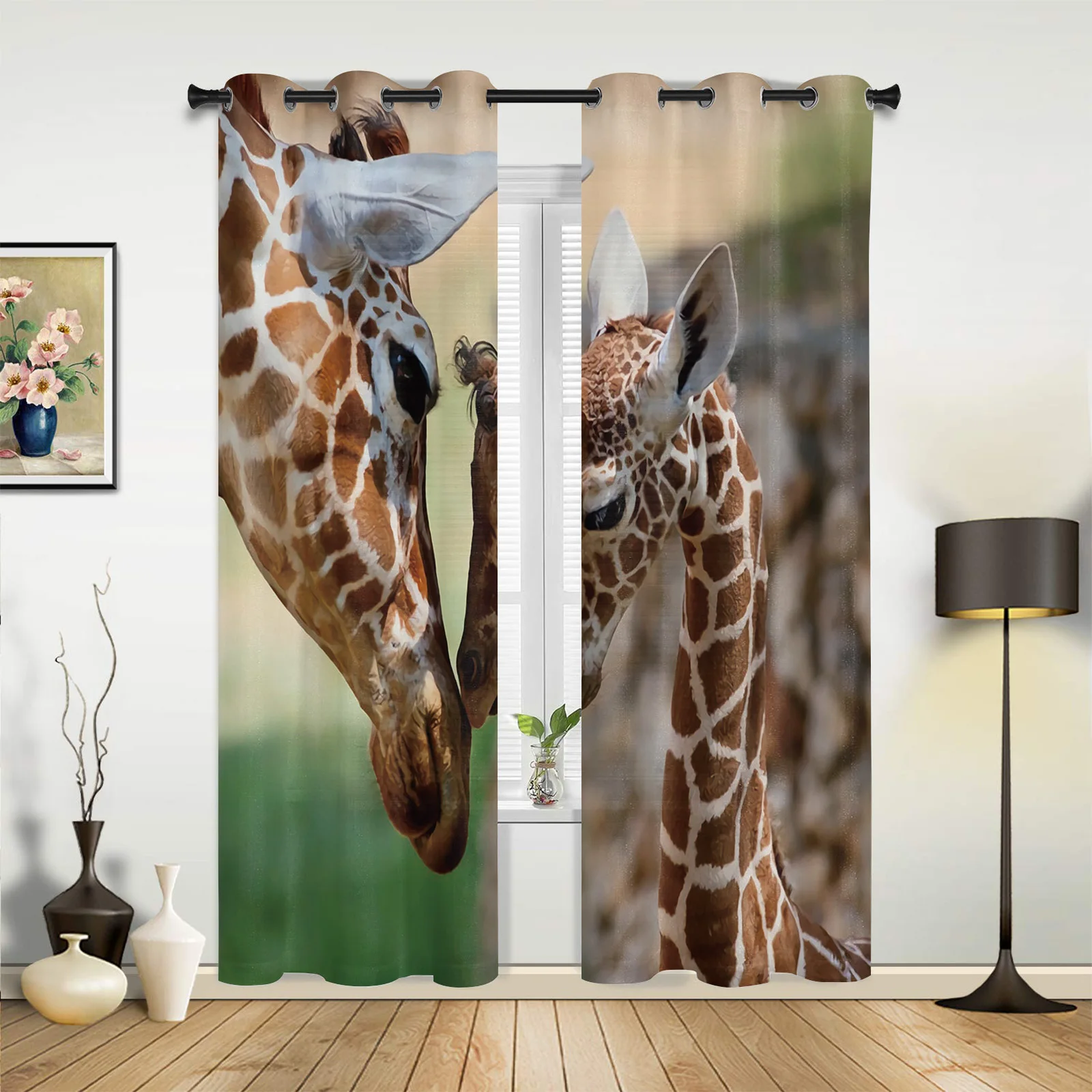 Giraffe Snuggle Semi-blackout Curtains For Living Room Curtains For Bedroom Curtains Curtain Fabrics Finished Hanging Curtains