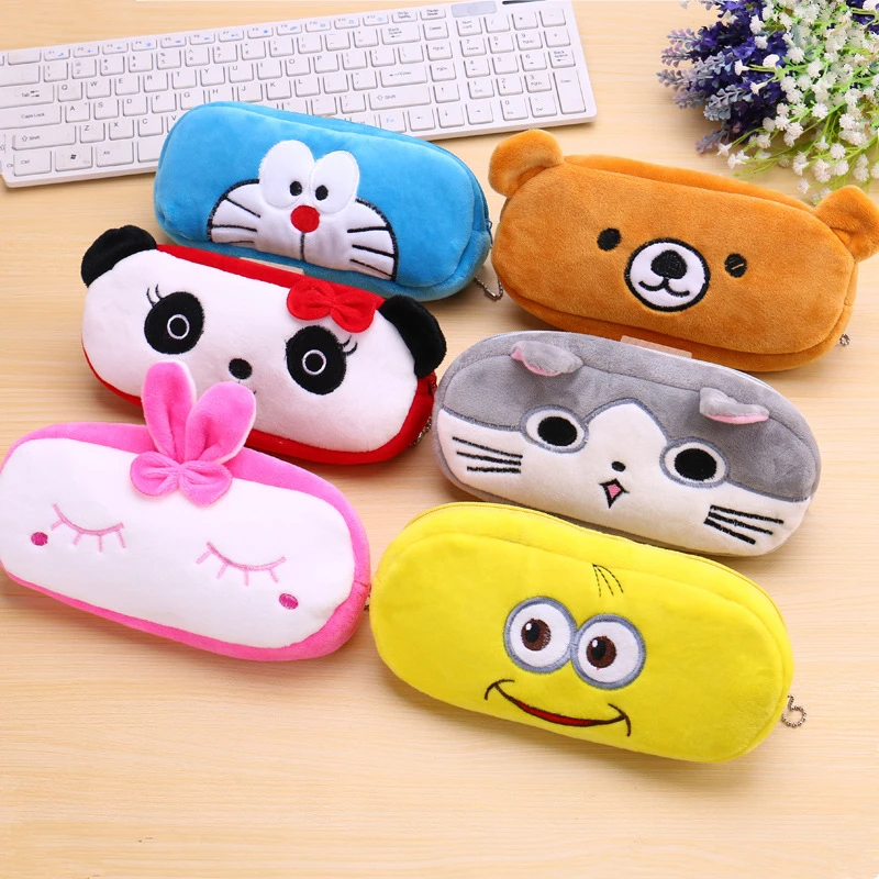 Fashion Cartoon Faux Fur Panda Pouch Storage Purse Pencil Case Pen Bag Wallet Stationery Pencilcase Makeup Cosmetic Handbag