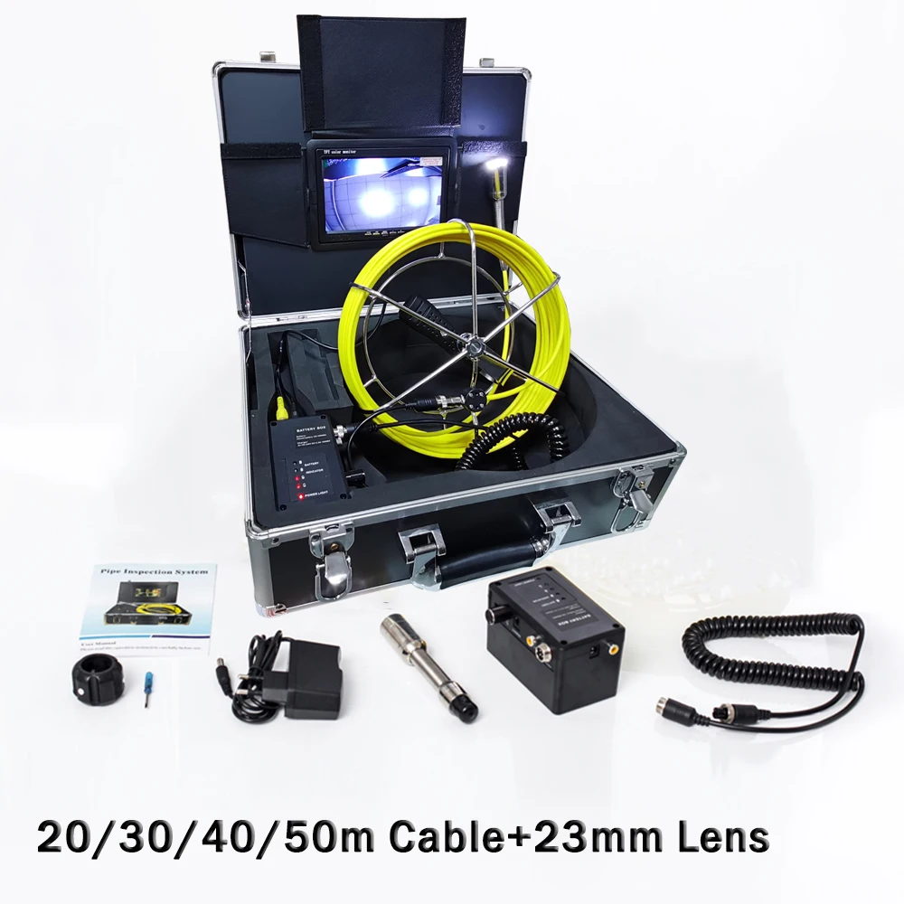 

7inch 23mm Digital Monitor Industrial Endoscope Pipe Drain Inspection Camera System 20-50m Cable 12pcs LEDS 12V4500mAh Battery