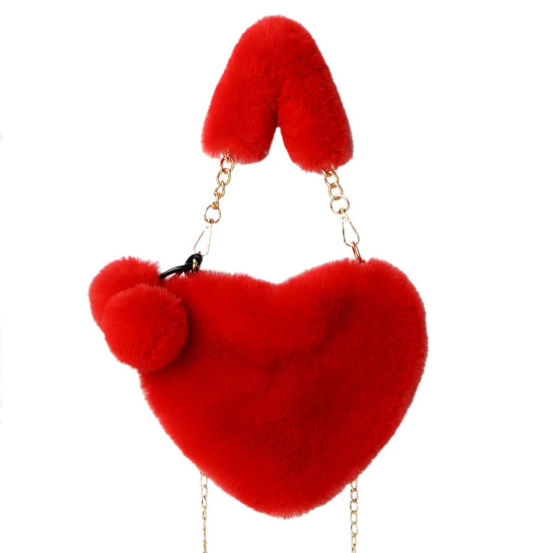 Fashion Artiflcial Fur Bag Designer Luxury Brand Heart-Shaped Fur Bag Shoulder Bag Lady Messenger Bag Handbag Casual Handbag