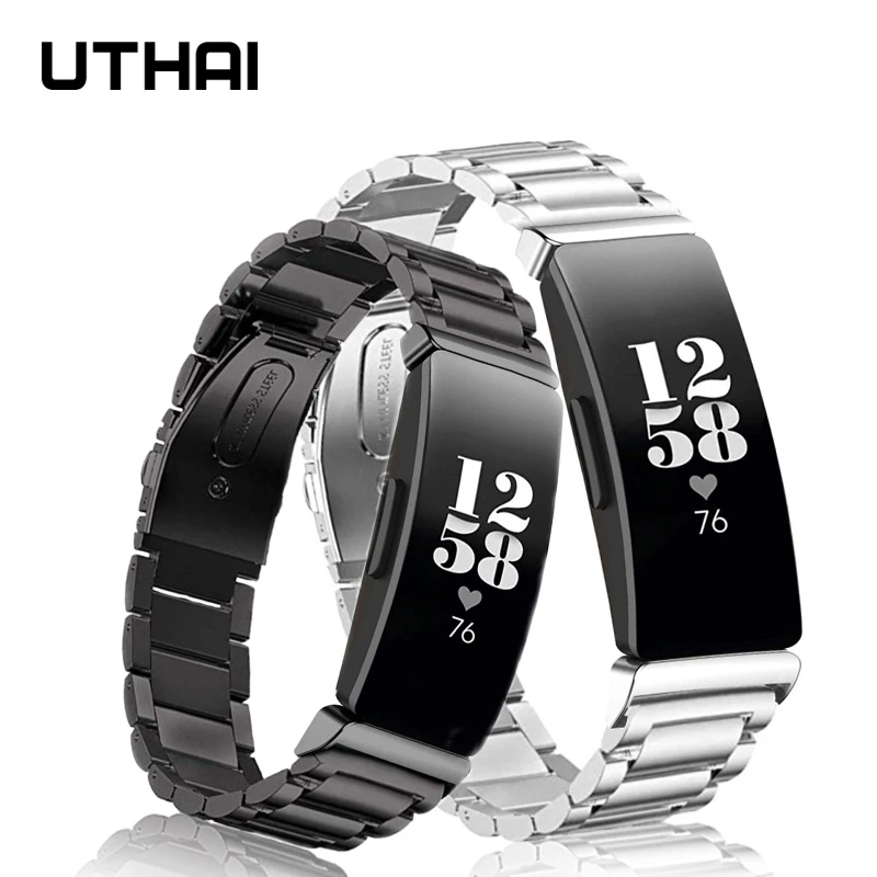 14mm Watch Strap For Fitbit Inspire HR/Inspire Intelligent Watch Stainless Steel Strap Watchband Bracelet UTHAI F06