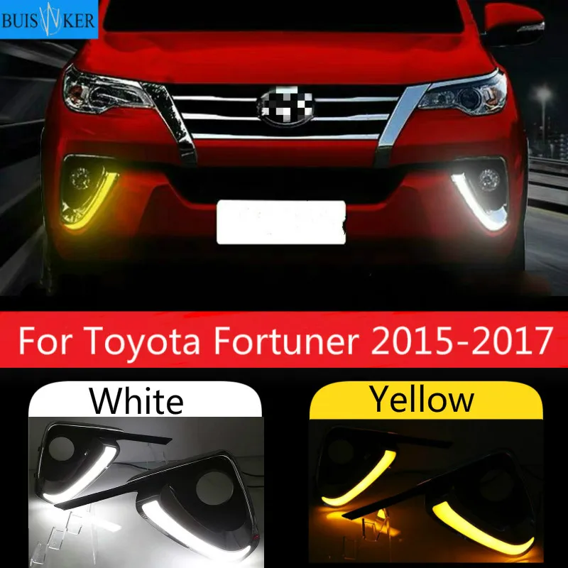 

Car DRL LED Daytime Running Light Daylight fog lamp cover Turn Yellow Signal For Toyota Fortuner 2015 2016 2017