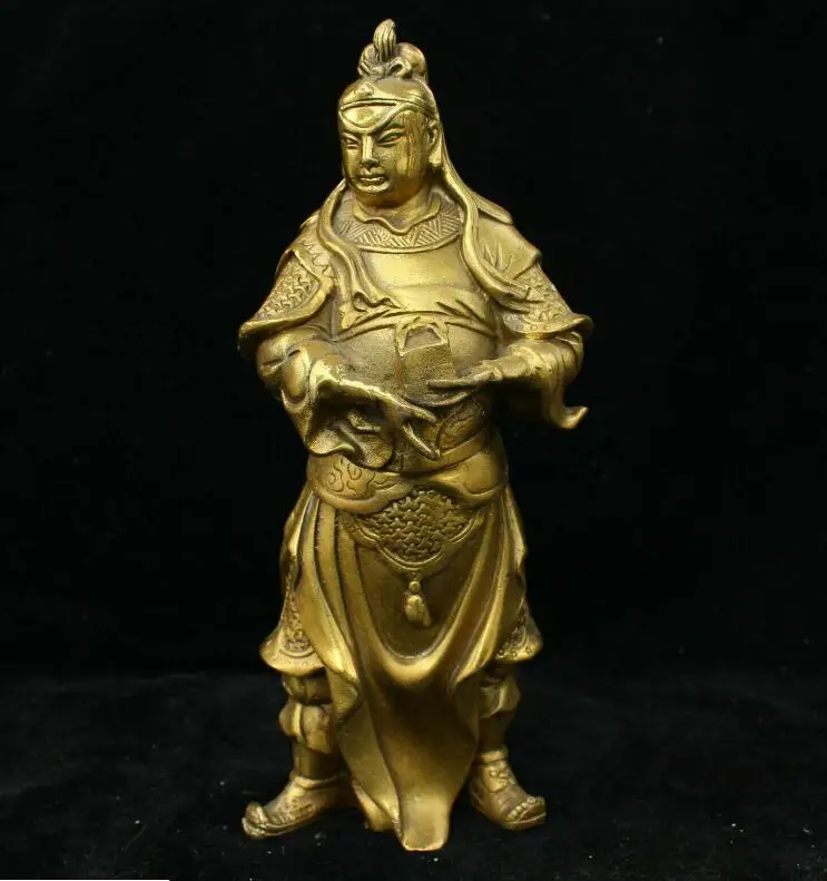 18CM collect China Old Brass Bronze copper Handmade Door-god Statue