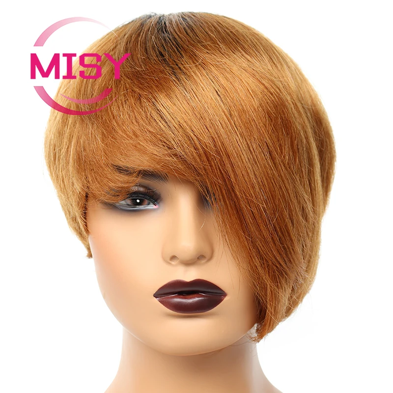 MISY Short Straight Bob Wigs For Women Cheap Brazilian Human Hair Wig 8 Inches Machine Made Highlight Color Glueless Wig