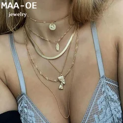 New Vintage Fashion Multilevel Gold-plate Necklaces For Women Maria Pharaoh Head Pendant Necklace 2020 Female Boho Jewelry