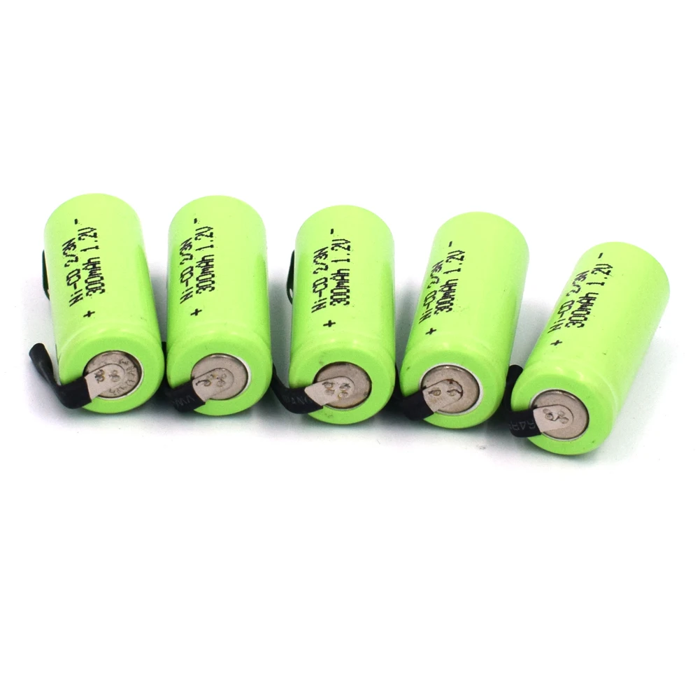 1.2V 2/3N Rechargeable Battery 300mAh 2/3 N Ni-Cd Nicd Cell with Soldering Tabs for Electric Shaver Razor Toothbrush