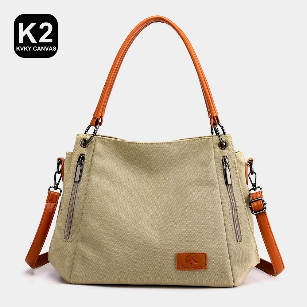 

KVKY Original Design Leisure Women Bags for Ladies Shopping Handbags Zipper Unisex Fashion Travel Women Canvas Shoulder Bags