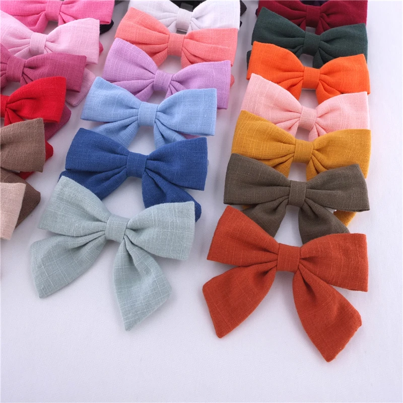 2 PCS Fully Wrapped Hair Clips Sailor Bows Baby Girls Cotton Linen Hair Bows Barrettes Toddler Kids Hairbow Hairgrips Headwear