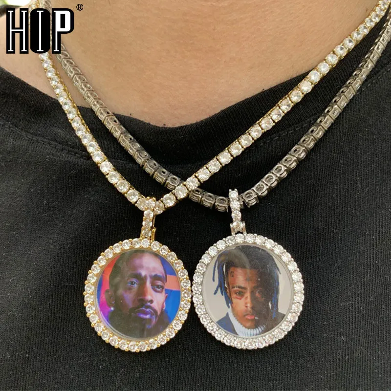 Hip Hop Round Custom Photo Medallions Iced Out Bling Solid Back AAA Cubic Zircon Personalized Necklace & Pendant For Men Jewelry