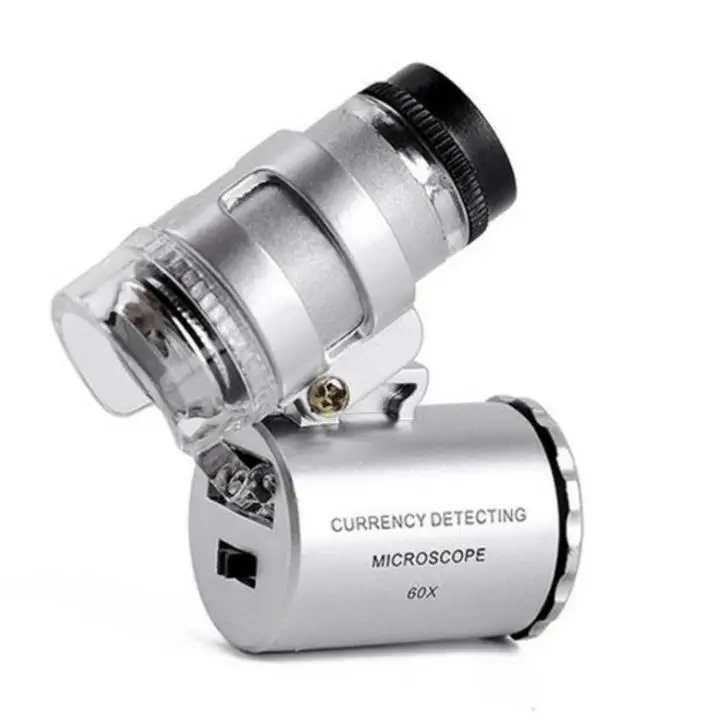 100set/lot 60X Zoom LED Mini Professional Microscope Pocket 60x Magnifier Handheld Jeweler LED Lamp Light Loupe SN3935