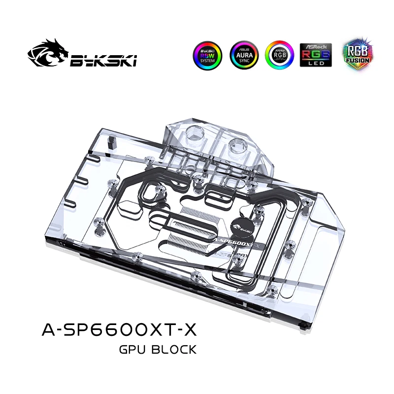 Bykski A-SP6600XT-X Кулер для графического процессора Водяной блок для Sapphire RX 6600 XT Pulse OC Видеокарта Медный радиатор охлаждения RGB SYNC