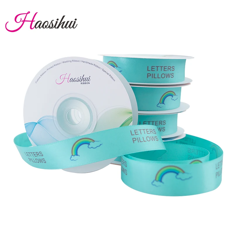 HAOSIHUI Aangepaste satijnen linten gepersonaliseerd logo bedrukt enkel gezicht 10 ~ 50 ~ 100 yards polyester voor cadeau bruiloft verjaardag DIY tape