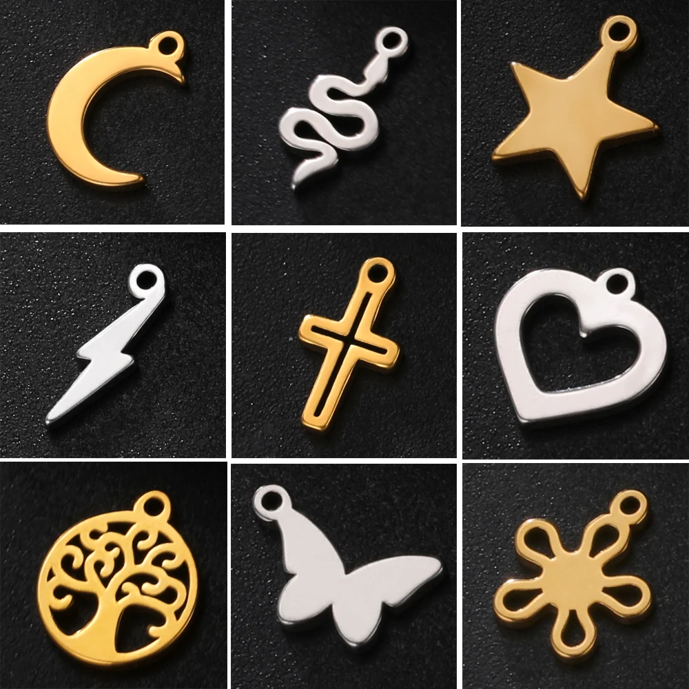 5 Stück/Set Edelstahl-Anhänger für Schmuckherstellung, Mond, Stern, Lebensbaum, Blitz, DIY-Anhänger für Ohrringe, Halsketten, Armbänder – Detail 4